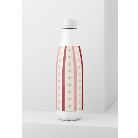 Botella - Rayas y corazones celestes
