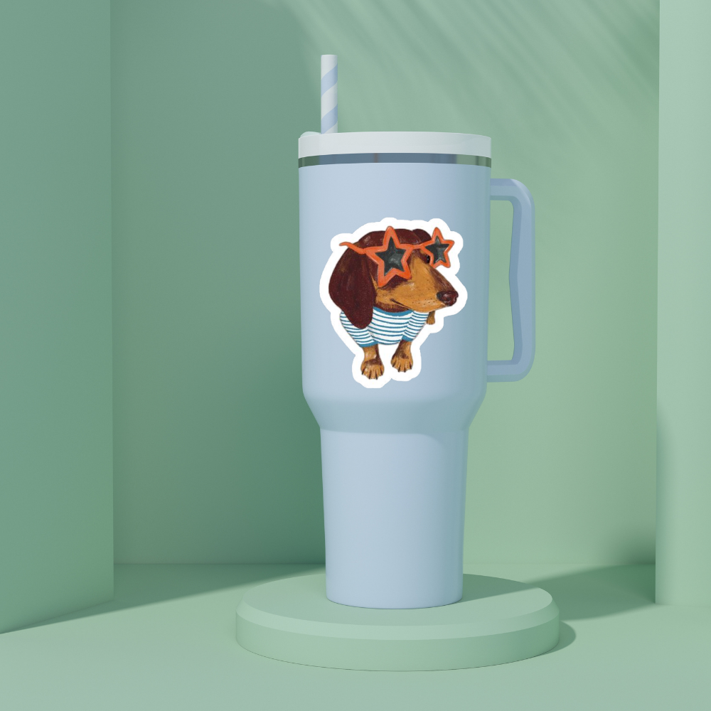 Stickers Mascotas - Salchicha con lentes