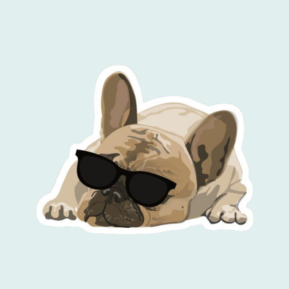 Stickers Mascotas - Bulldog frances acostado con lentes