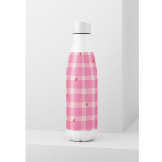 Botella - Cuadrillé rosado con estrellas