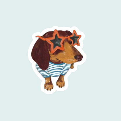 Stickers Mascotas - Salchicha con lentes