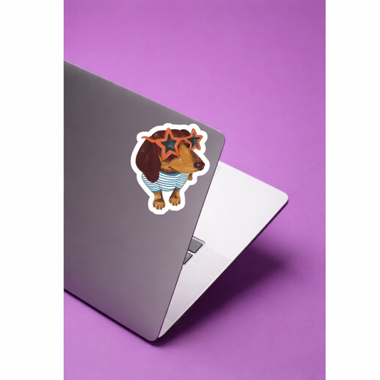 Stickers Mascotas - Salchicha con lentes