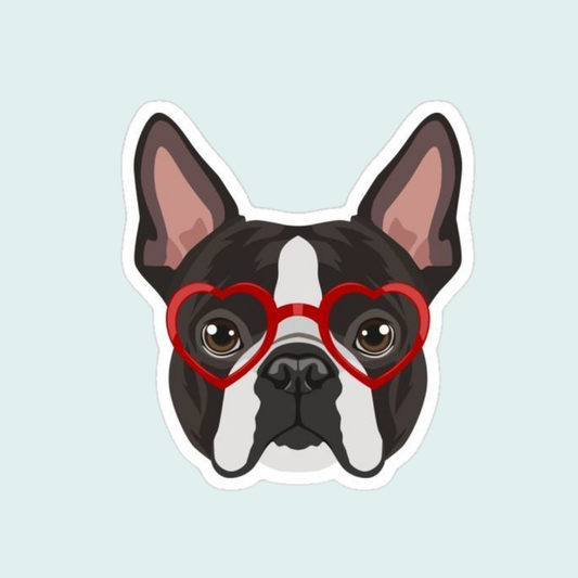 Stickers Mascotas - Bulldog Frances con lentes