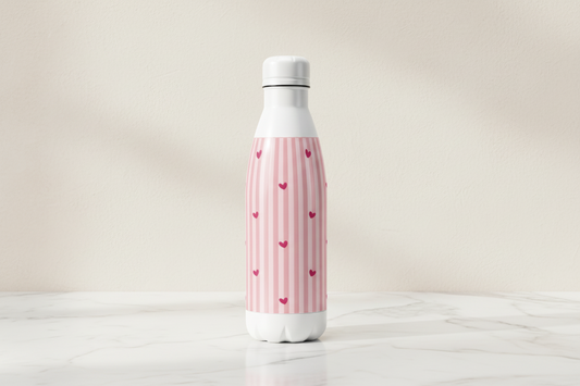 Botella - Rayas rosadas y corazones