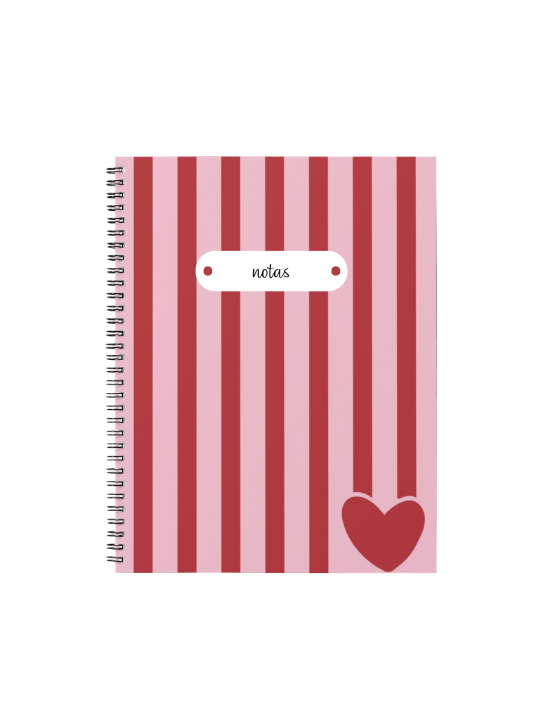 Cuaderno - Rayas roja con corazón