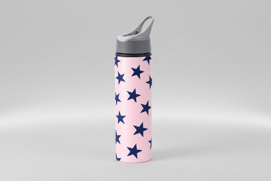 Botella con sorbito - Rosada con estrellas azules