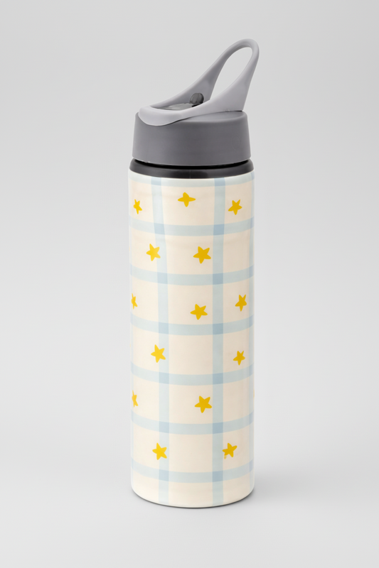 Botella con sorbito - Rayas azules y estrellas